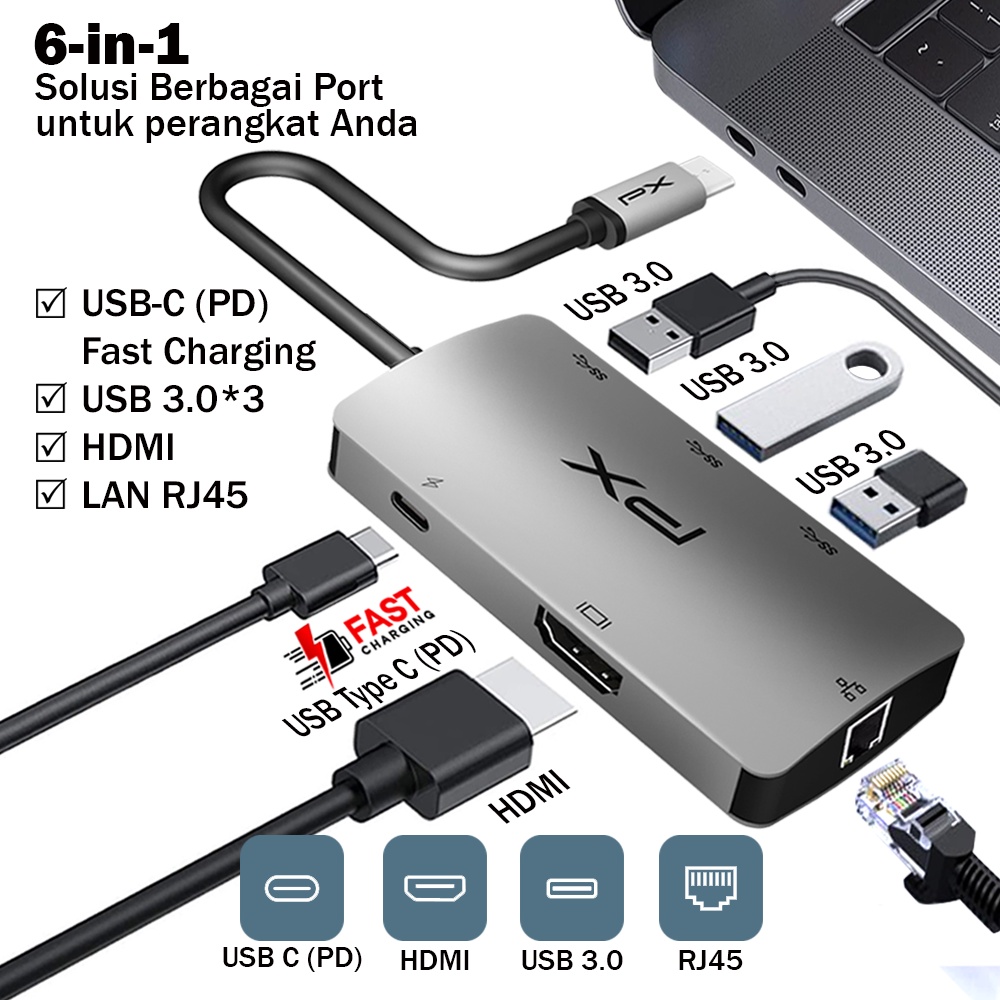 Hub Converter USB Type C Laptop to HDMI Adapter 6in1 PX UCH16