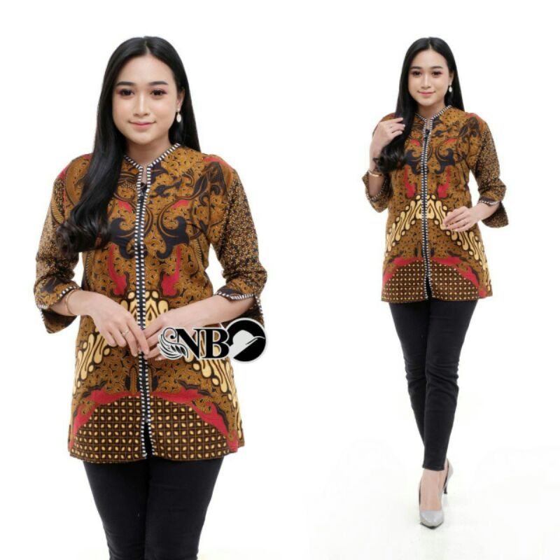 Batik Dolby Dolbi Doby Tenun Sutra Tulis Katun ATBM Baron ATASAN BATIK WANITA sogan SRG308-Blus z diminsi cklat