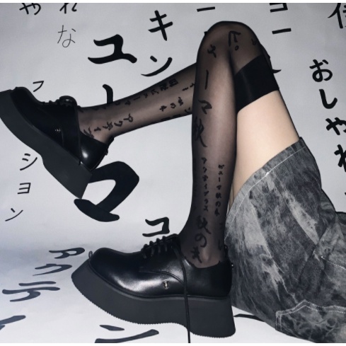ST-13 STOCKING Japan Letter Cosplay Lolita kaos kaki sepaha hitam black putih white overknee socks