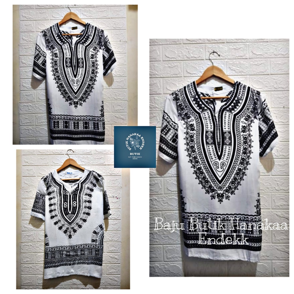 Baju Etnik Dashiki Putih Polos Pria/Wanita (Unisex)