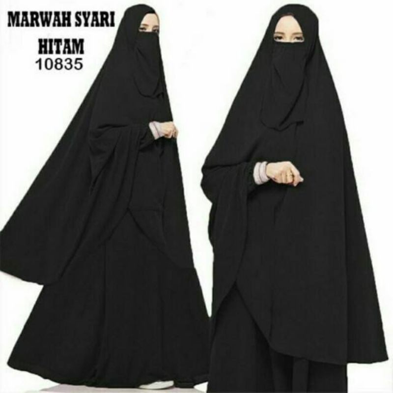 GAMIS MARWAH SYARI SET CADAR//GAMIS TERMURAH//GAMIS SET CADAR//GAMIS SYARI TERBARU-Hitam