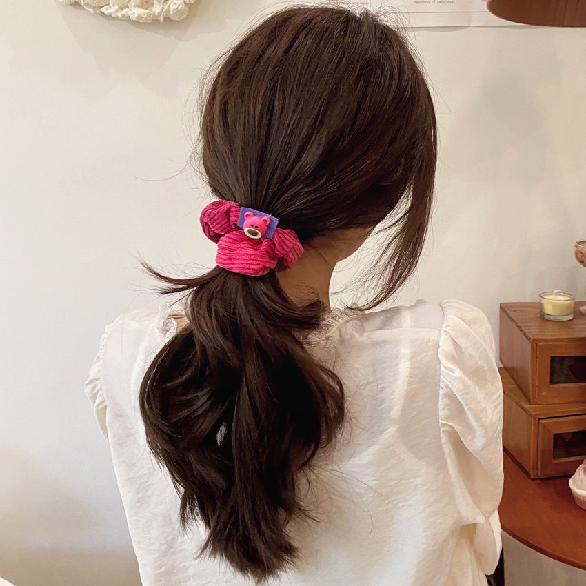 Cute Strawberry Bear Usus Besar Ikat Rambut Korea Fashion Wanita Sumbu Hairband Mewah