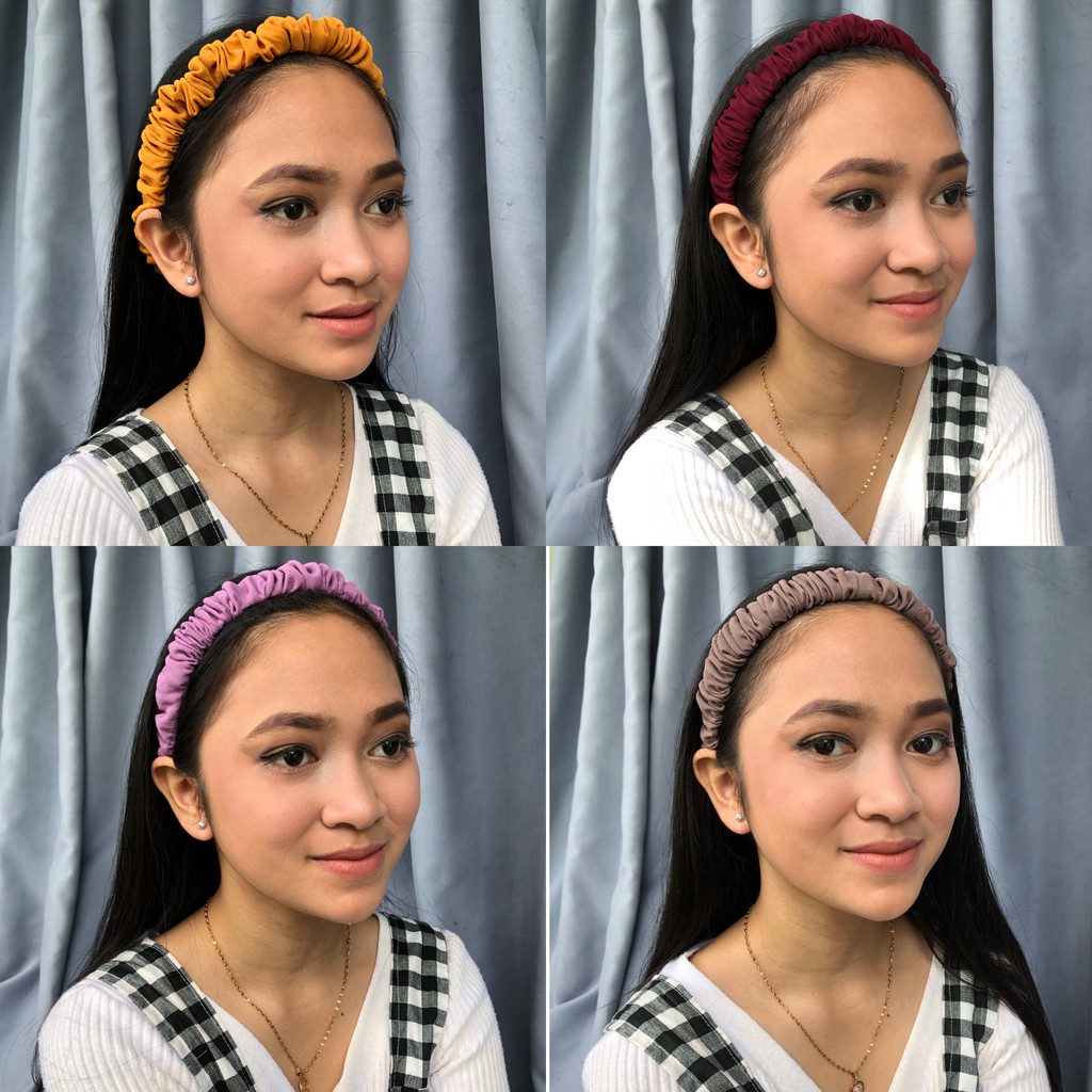 BANDO KERUT SCRUNCIE POLOS WANITA CEWEK KOREA SATIN HEADBAND BANDANA FASHION SIMPUL