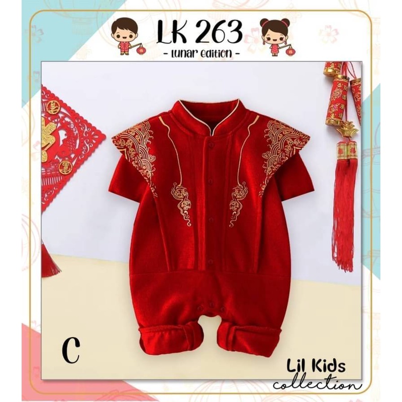 BEN BJ291 baju imlek anak bayi 0-18 bulan laki perempuan jumper balita IMPORT boy giril merah cheongsam-C