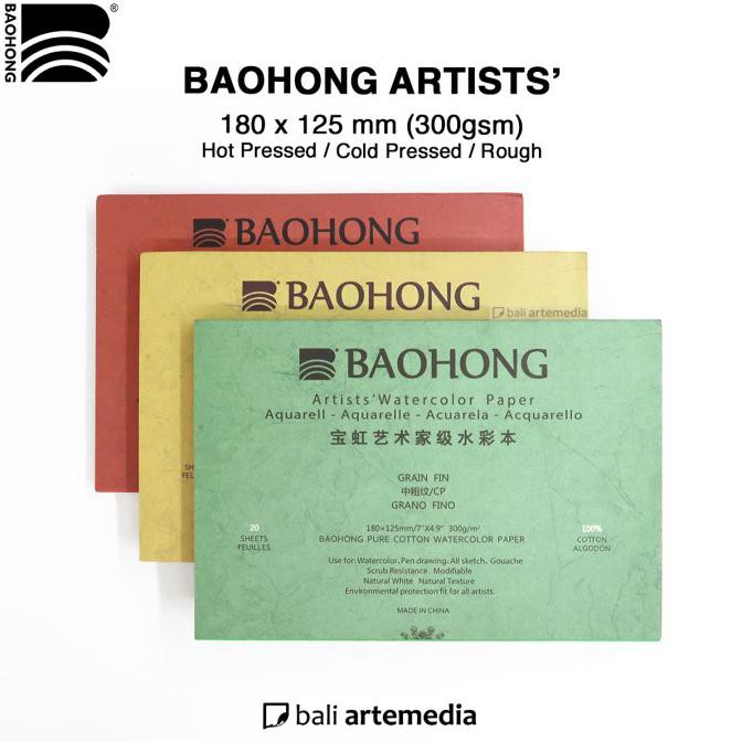 

Sale Baohong Artist watercolor paper pad 20lbs 300gsm HP/CP/R size 180x125 - Hot Pressed
