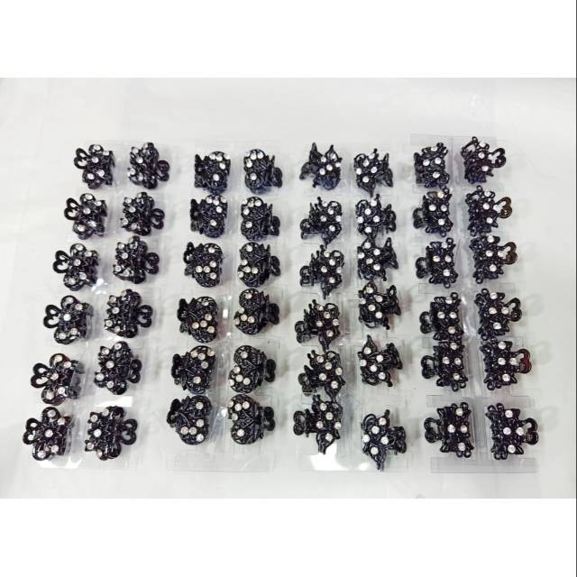 grosir  Jepit poni besi hitam permata kecili 12 pcs