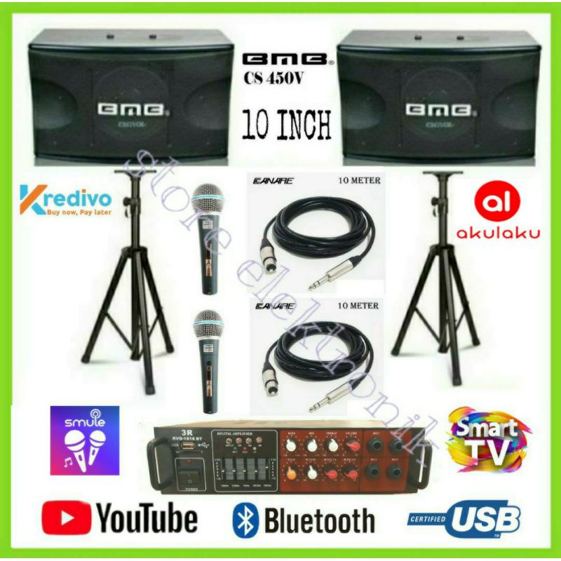 Paket Karaoke BMB CS 450 V 10 Inch/Ampli Bluetooth/Dua Mic Kabel 10 M