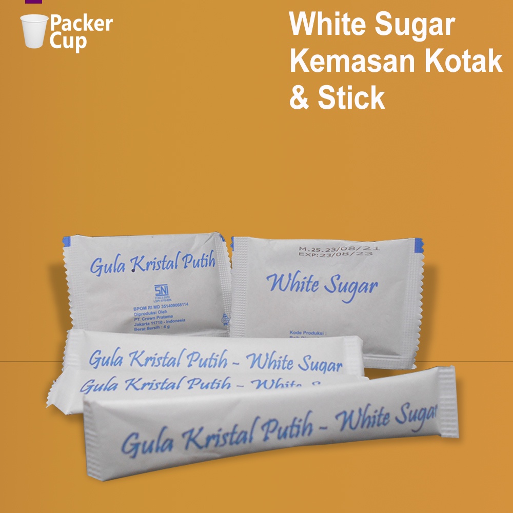 

White Sugar Stick & Sachet / Gula Pasir/ Gula Putih Kemasan Kotak dan Stik, berat +- 6gr Harga per 100pcs