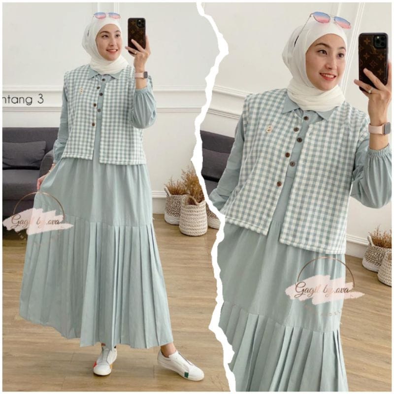 Setelan Wanita Kekinian Rania Bintang 3 Midi Dress Jumbo Korean Style One Set Wanita Fashion Muslim Gamis Remaja