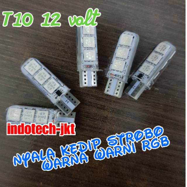 Lampu Led Senja T10 Mobil Motor 6 Led Nyala Kedip Strobo Warna Warni RGB