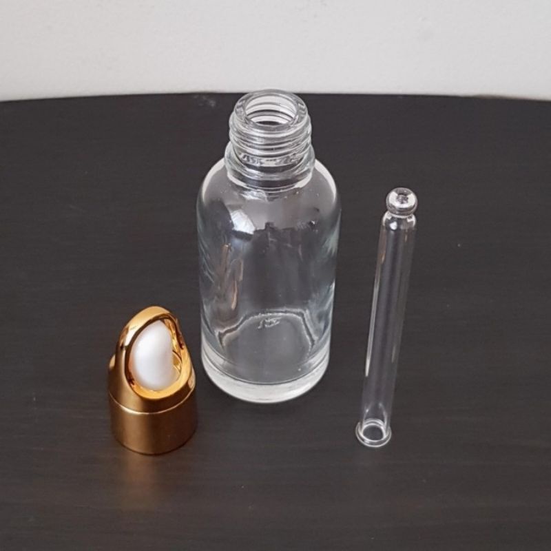 botol kaca pipet 30ml bening ring gold / botol serum 30ml