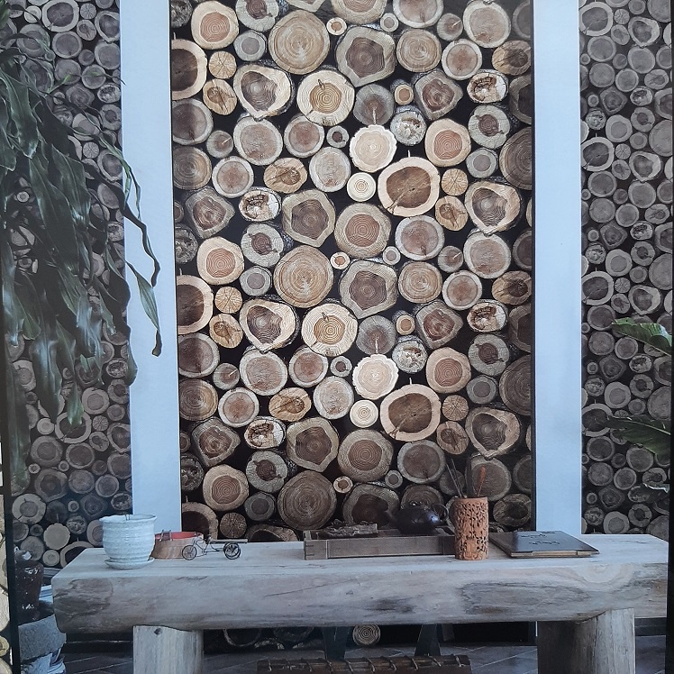wallpaper dinding ROCK motif kayu bulat