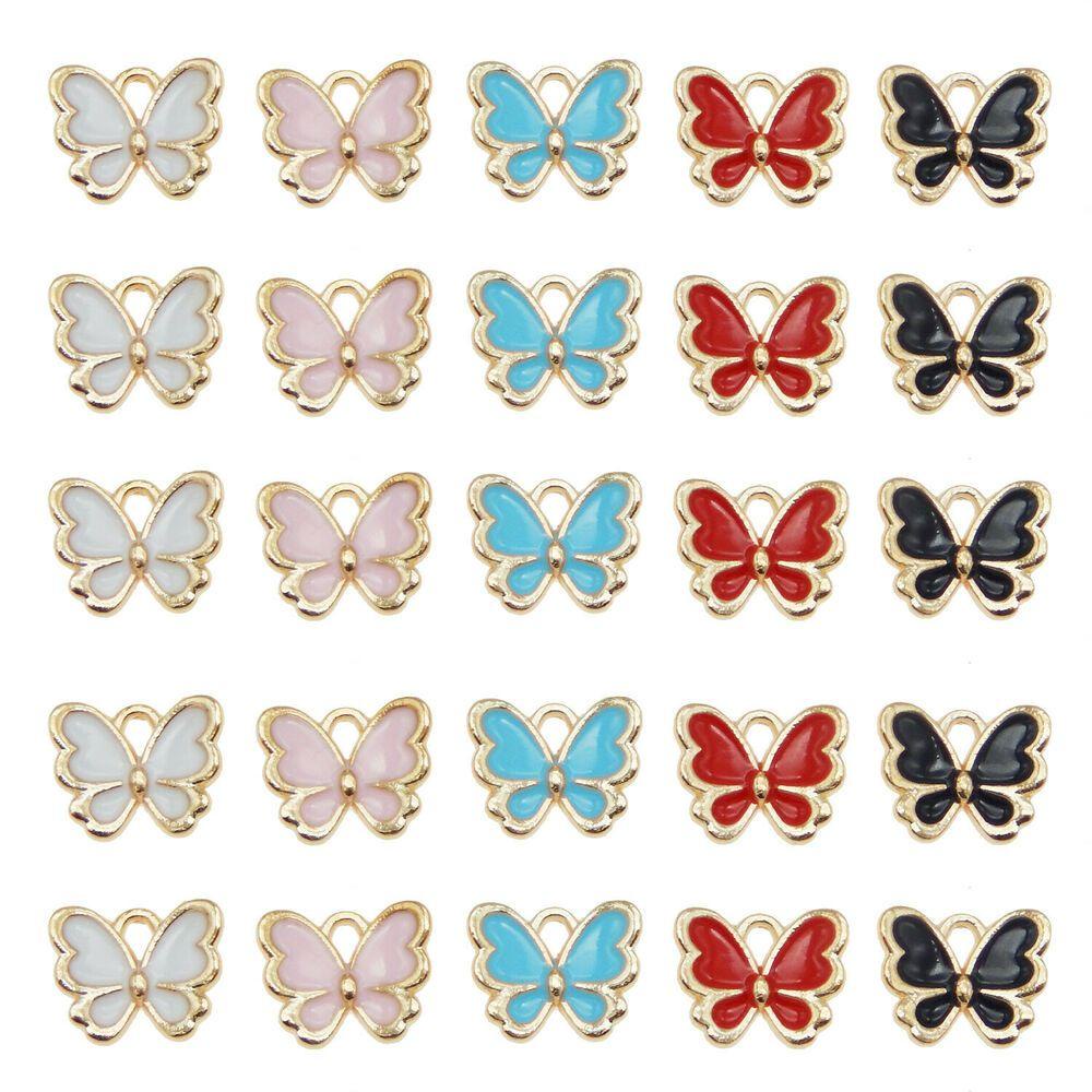 Preva 10PCS Butterfly Charms Hadiah Gelang Membuat Temuan Kalung Alloy Enamel