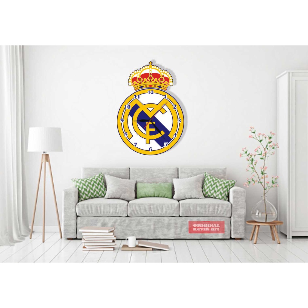 JAM DINDING KAYU UNIK BESAR MURAH GAMBAR LOGO REAL MADRID TERBARU