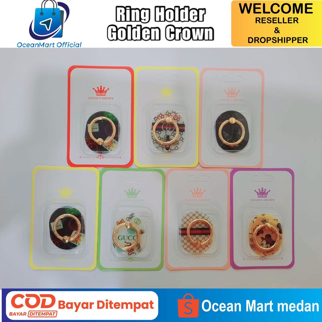 iRing Holder Stand Handphone Cincin Ring Stens Golden Crown Pegangan HP OCEANMART OCEAN MART Aksesoris Murah Grosir