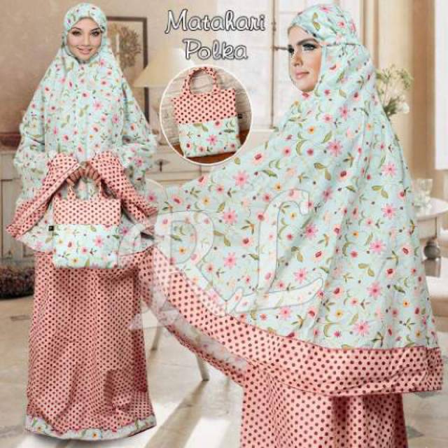 Mukena JUMBO katun Jepang original cantik umroh free tas trevelling Turkey silky