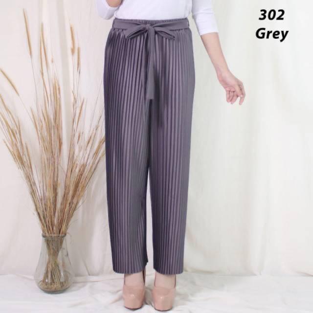 302 KULOT PLISKET PANJANG TALI PINGGANG MODIS FASHION MUSLIM BAWAHAN CELANA POLOS MURAH PLEATEDPANTS-grey