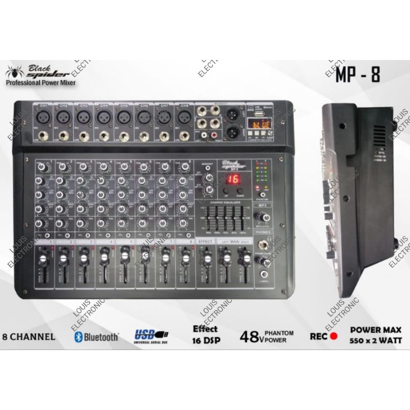 Power Mixer Black Spider MP8 MP 8 MP-8 8 Channel Original