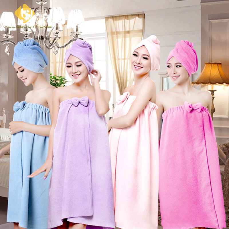 Microfiber Bath Towel Set For Women With Hair Band Bathrobe Home Textiles Towels