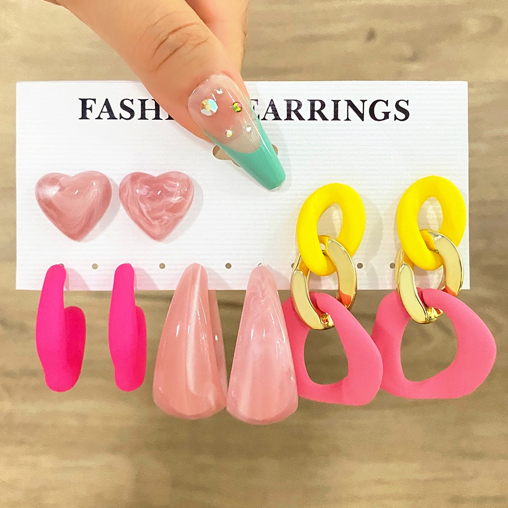 6 Pasang / set Anting Geometris Bahan Akrilik Resin Gaya Vintage Untuk Wanita