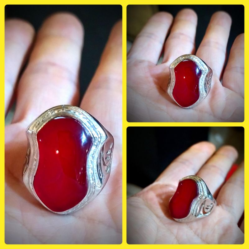 Cincin Terompah Batu Akik Red Baron Yaman merah