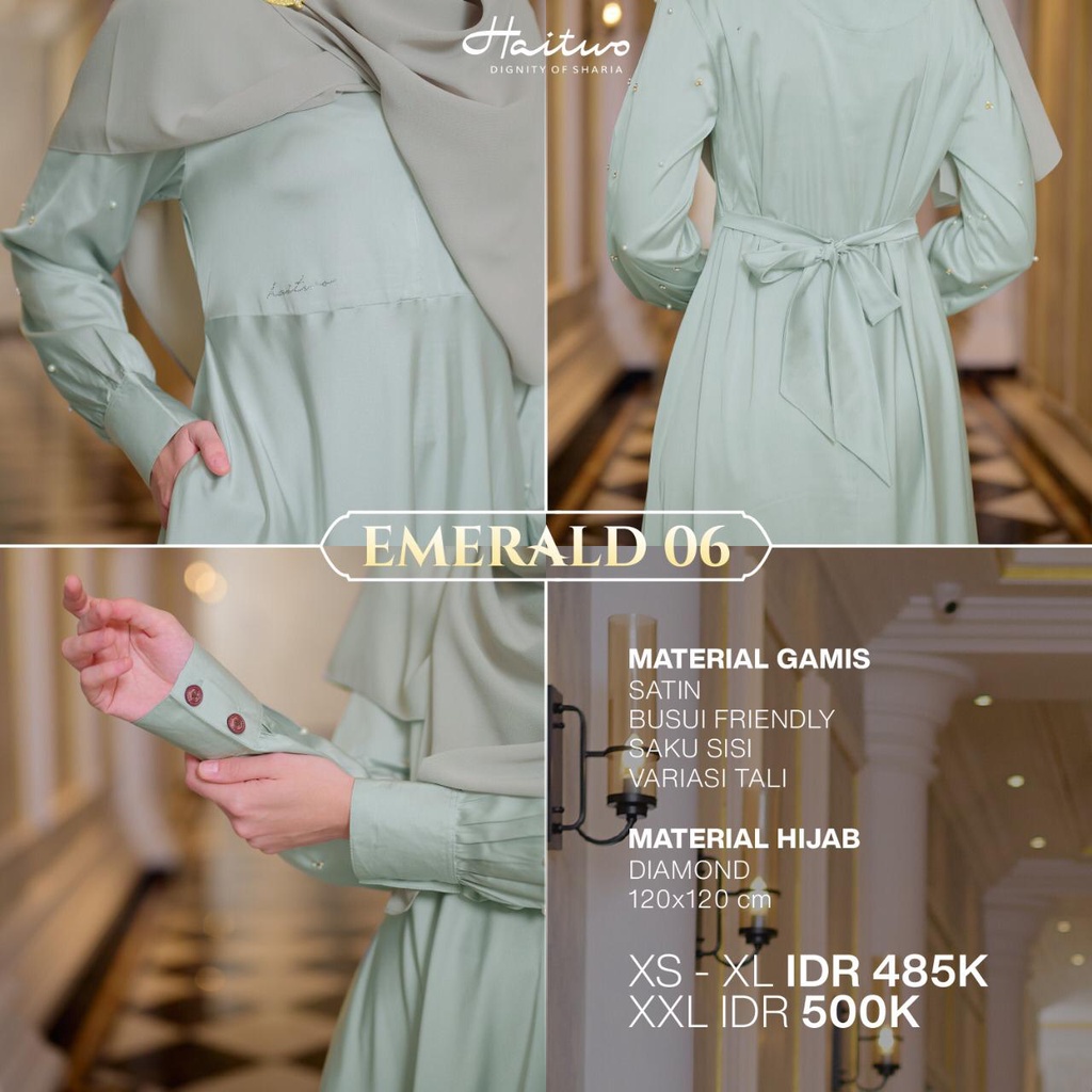 Haitwo Dress Emerald 06 Bahan Satin Gamis Kondangan set Hijab Elegant Modern
