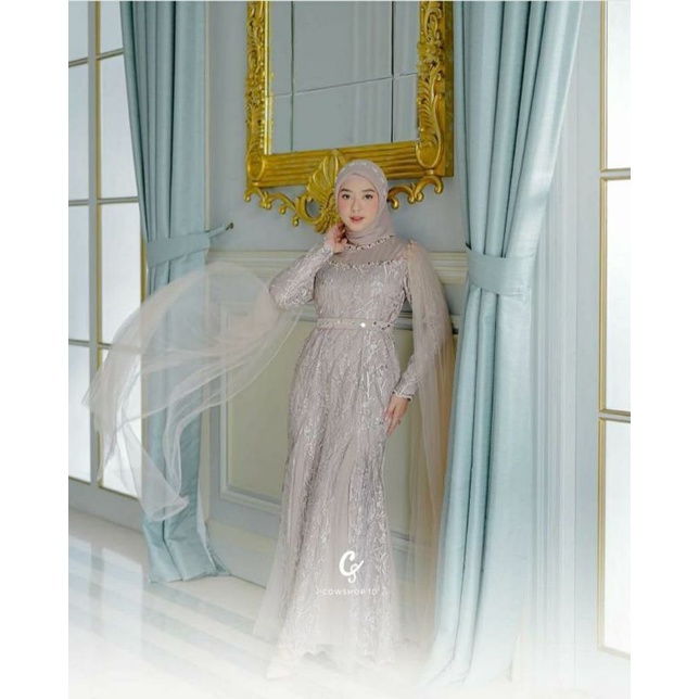 FATEEMA DRESS MUSLIMAH PREMIUM MEWAH BROKAT TILLE DRESS GAUN KONDANGAN MODERN MODIS ANAK MUDA BRIDES