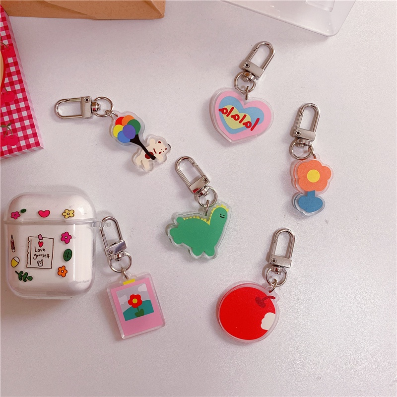 Cute acrylic double-sided pendant bag airpods accessories jewelry dinosaur flower ins key chain pendant cute