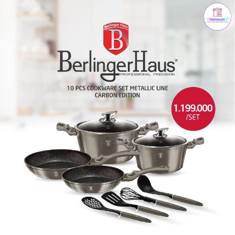 Berlinger Haus Cookware Burgundy Black Metalic set 10 pcs | Teflon keramik anti lengket dan spatula