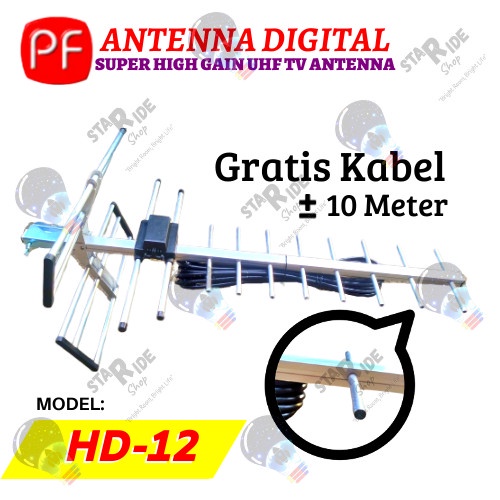 Antenna / Antena Digital High Gain DVB-T2 / DTV + Kabel 10 Meter + Jack TV