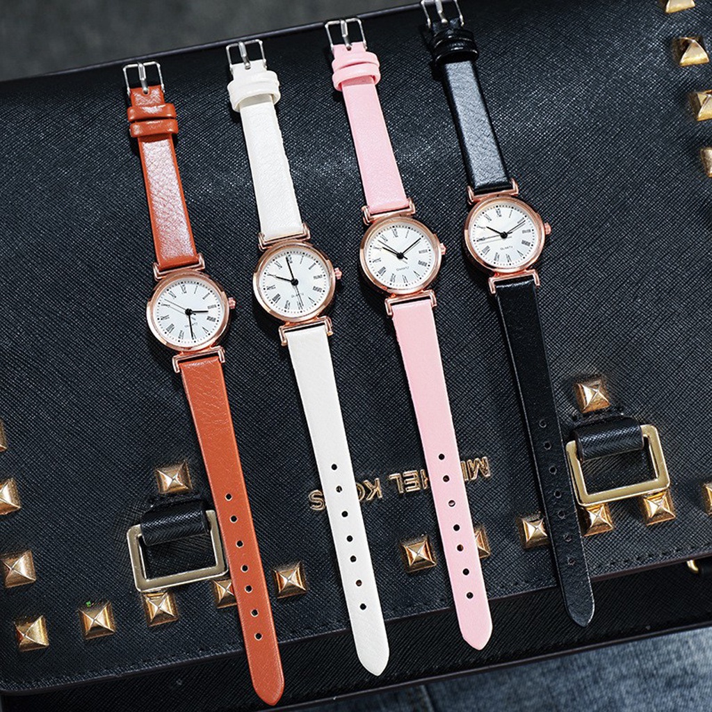 BRGUNIK Jam Tangan Wanita Kecil Analog Quartz Dengan Strap PU Leather Fashion Casual Import JT047