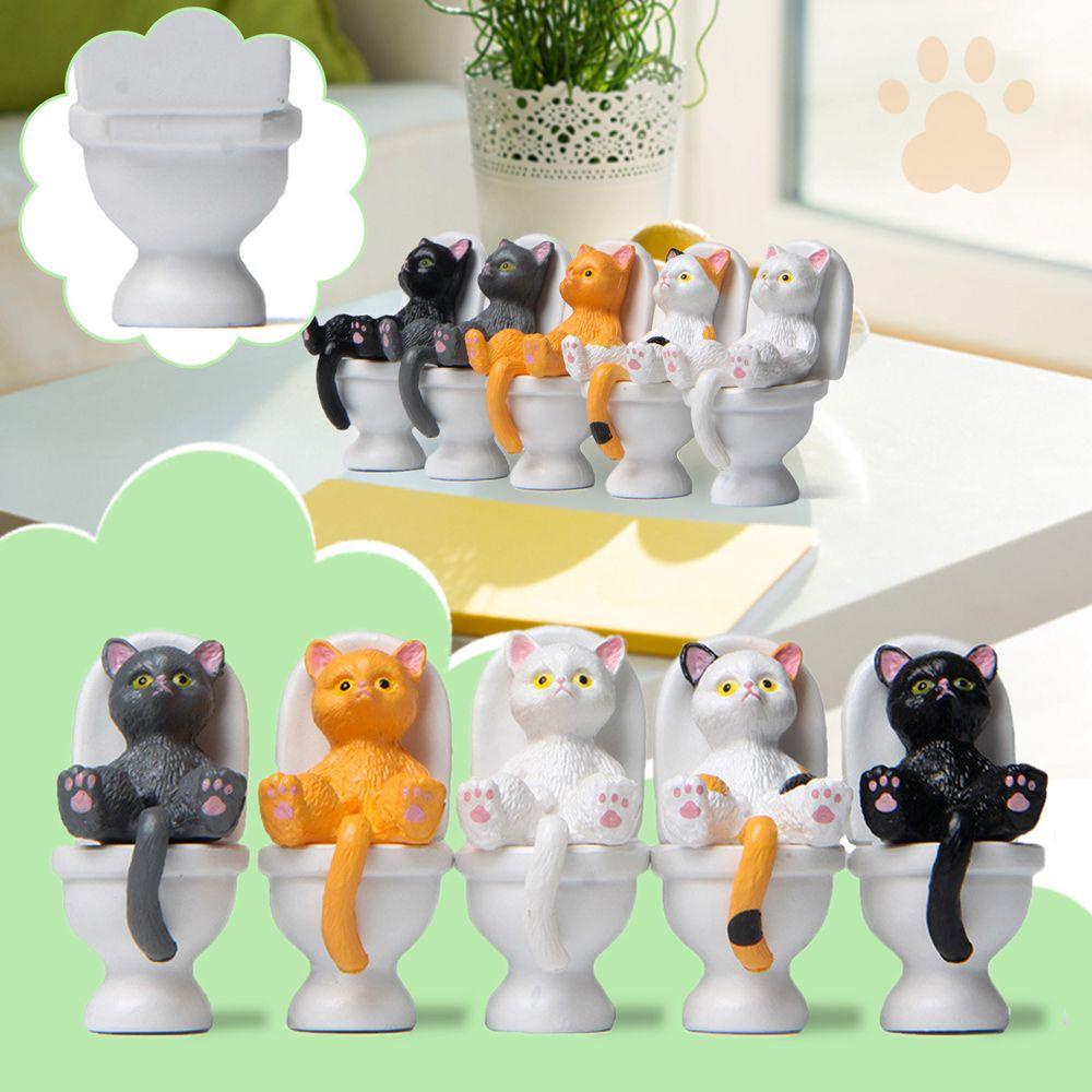 Lanfy Kucing Ornamen Ornamen Resin Hadiah Dekorasi Taman Rumah Toilet Duduk Miniatur Duduk Di Dekatstool Toilet Simulasi Kucing Cat Desktop Peri Taman Ornamen Miniatur Kerajinan Tangan