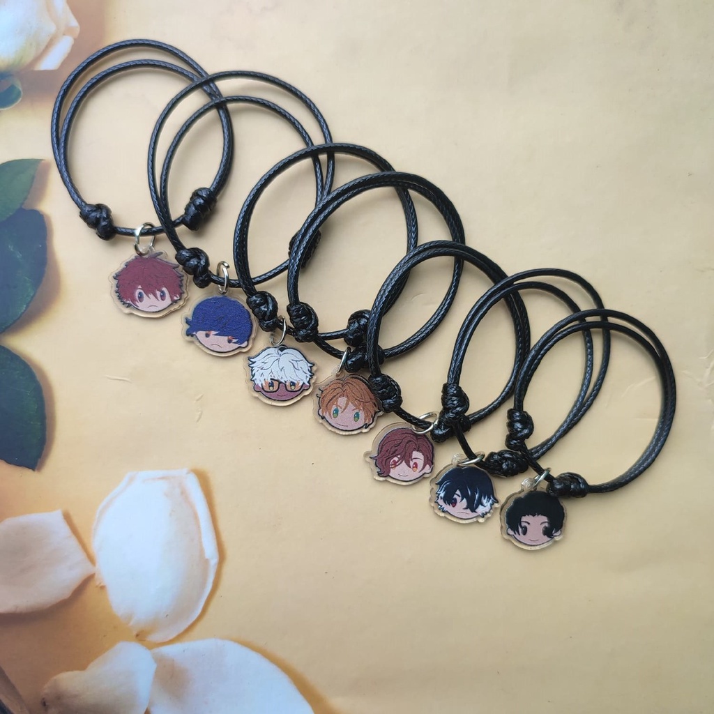 Gelang Obey Me Tali Hitam - Bracelet Game Anime kaitan Gantungan Akrilik Mammon Beelzebub Leviathan