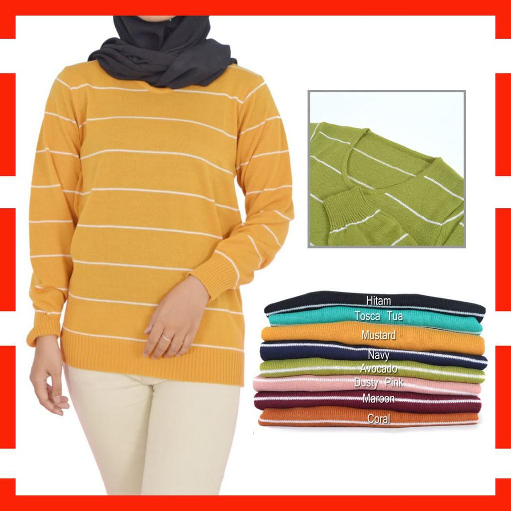 Sweater Rajut  Rucika Stripe Baju  Rajut  Atasan Rajut  Wanita 