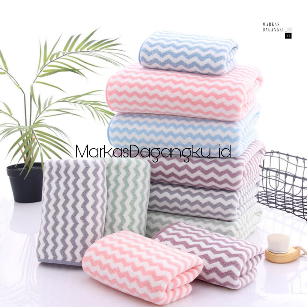 Handuk Mandi Dewasa Quick Dry Microfiber Bermotif Zig Zag 70x140 Serap Air Premium Quality