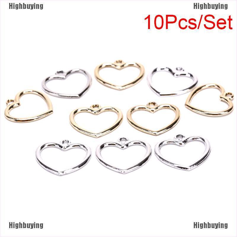 Hbid Glory 10Pcs / Set Liontin Bentuk Hati Hollow Out Bahan Alloy Untuk Membuat Perhiasan DIY