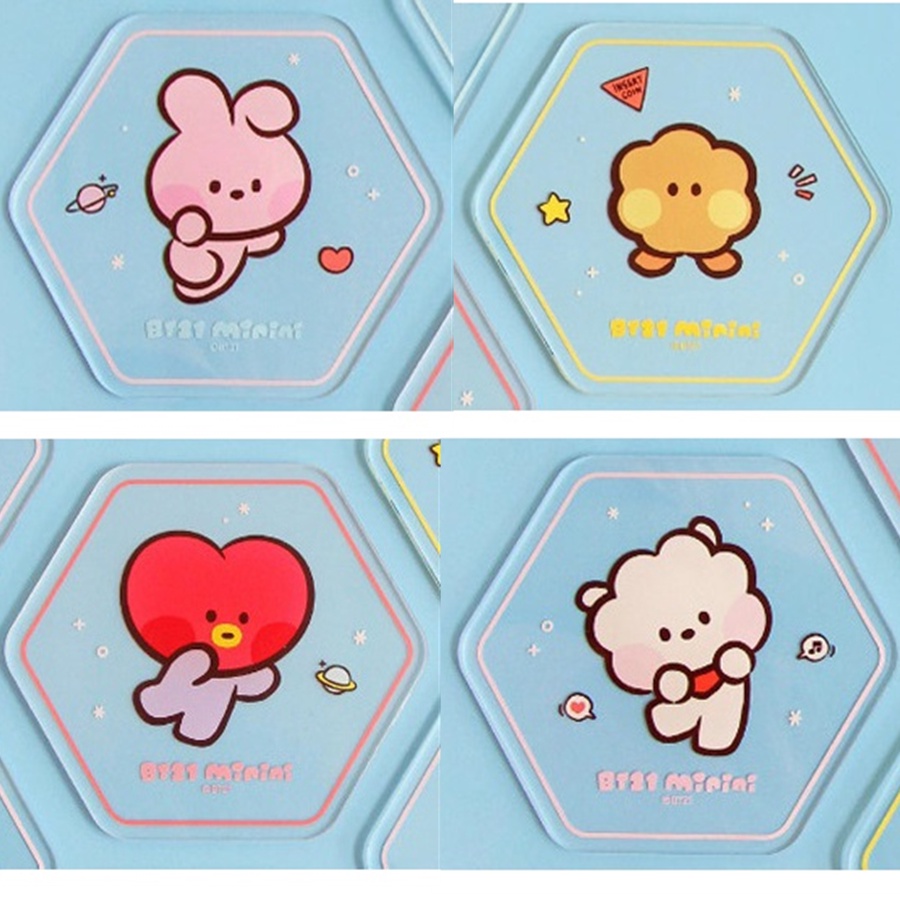 Kpop BT21 Tatakan Gelas Bahan Akrilik Motif Kartun Hewan