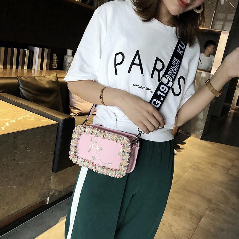 BJ1294 - BLACK/GREEN/PINK/WHITE - TAS SLEMPANG BUNGA FLOWER BAG CLUTCH TAS WANITA FASHION IMPORT MODIS ELEGAN TERMURAH TERLARIS TERBARU BAGSTORE JAKARTA TAS BATAM JTF18174 ELJ294