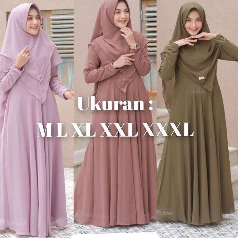 Oke Price.. GAMIS SYARI SET HIJAB 2 LAYER JUMBO SIZE M L XL XXL XXXL 0MI