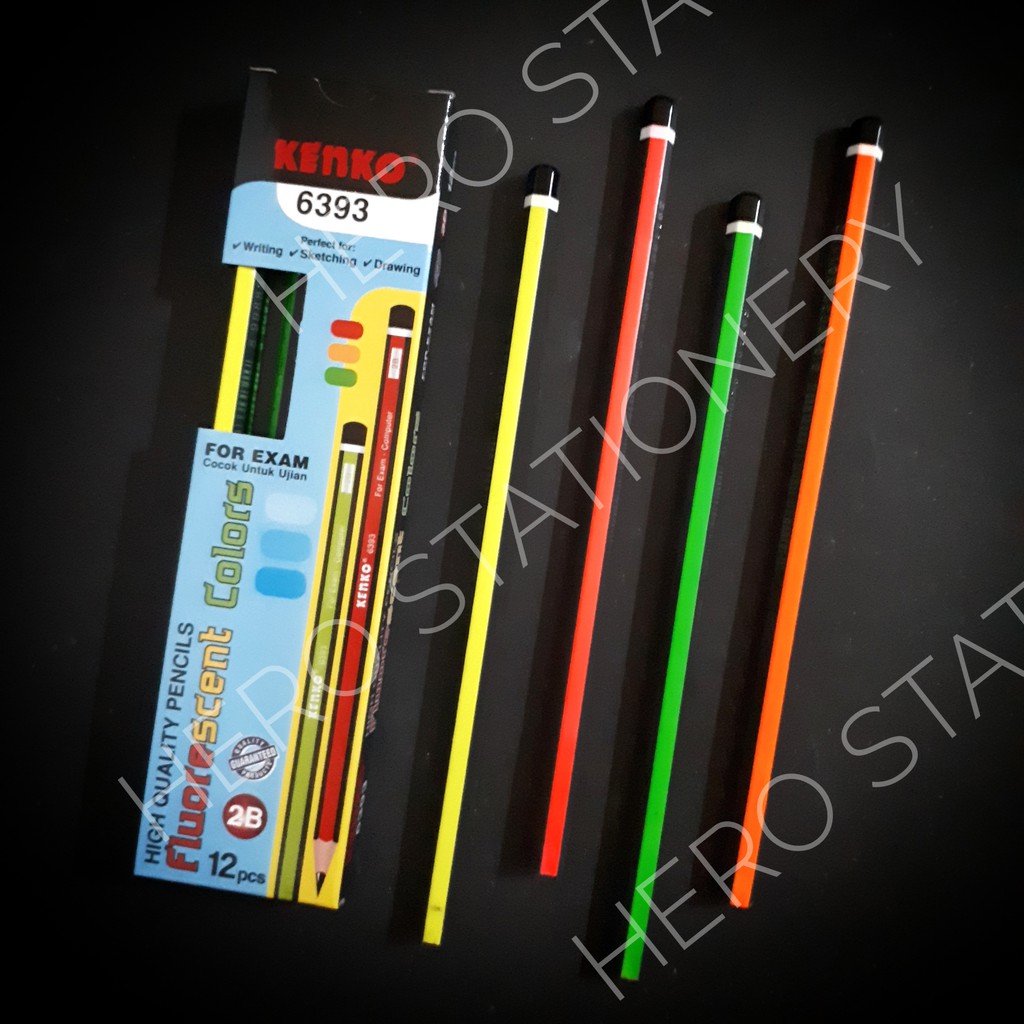 

Pensil 2B kenko neon fluorescent colors 6393 . 12 unit