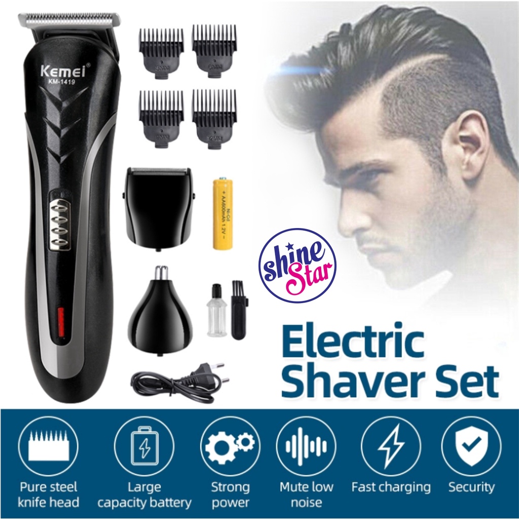 [COD / BAYAR DI TEMPAT] ORIGINAL Alat Cukur Rambut KEMEI KM 1419/ KM 1407 Rechargeable - 3 IN 1 Alat Cukur Kumis Dan Jenggot Profesional Hair Clipper 1 Set