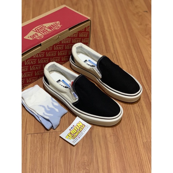 SEPATU V4NS Slip ON BLACK WHITE CREAM OG ANAHEIM FACTORY UNISEX PRIA WANITA
