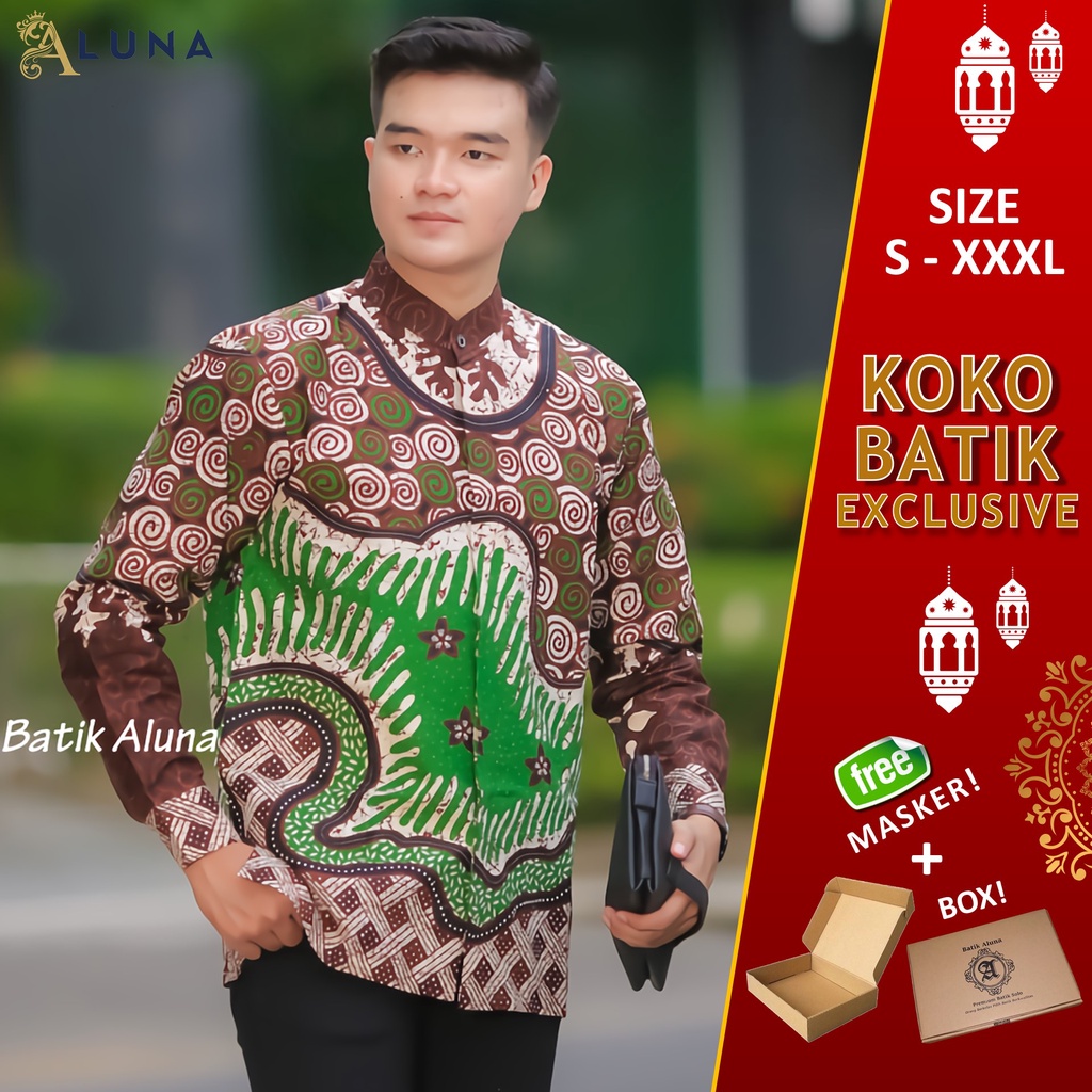 Baju Koko Kurta Pakistan Pria Dewasa Motif Batik Aluna Baju Muslim Lengan Panjang Terbaru Good Quality Katun Premium MBA 006