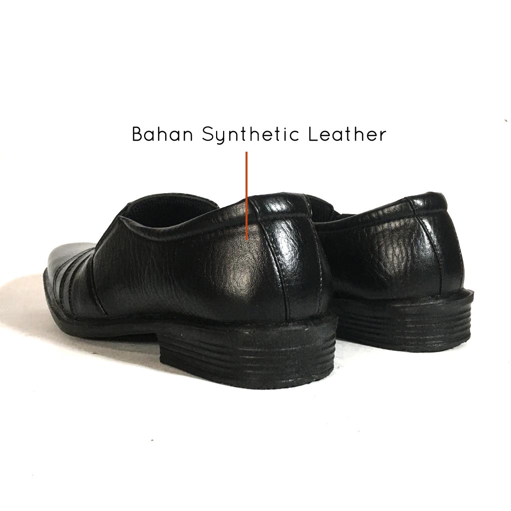 Sale!! Sale!! Sepatu Pantofel Formal Pria Bahan Synthetic Leather / Sepatu Kerja Kantoran Laki-Laki Cowok Dewasa Murah Elegan Full Hitam