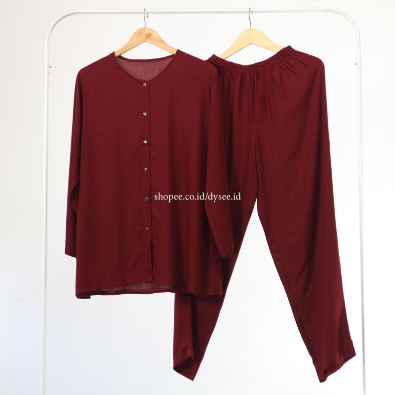 (PIYAMA POLOS) PIYAMA RAYON PAJAMAS RAYON SET BAJU WANITA VIRAL ELEGAN MURAH-MAROON