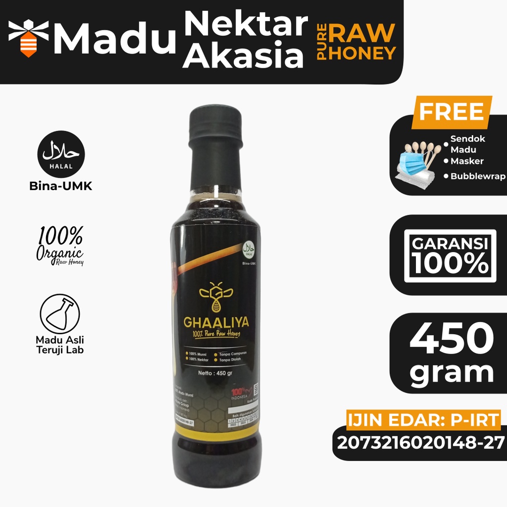 

Madu Nektar Akasia Carpa 450g Hitam Raw Honey Asli Murni Original Pure Organik Premium Bunga Nusantara Sumatera dari Sarang Lebah Apis Mellifera Enak Manis Alami Tanpa Campuran Garansi dan Halal Grade A Mentah Berkualitas Minuman Kesehatan Teruji Lab