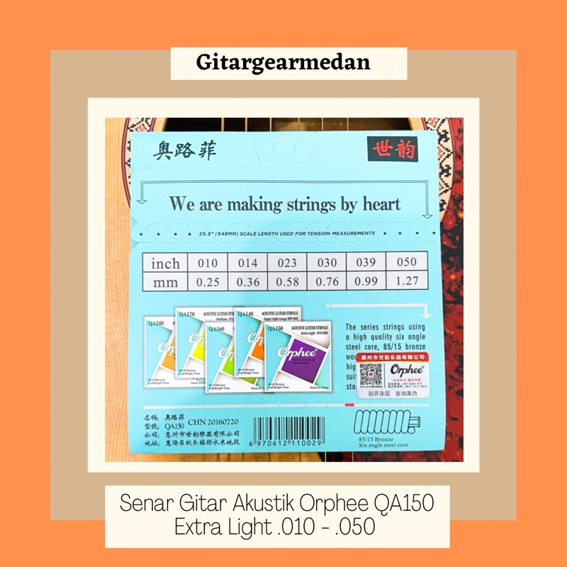 TALI SENAR GITAR AKUSTIK ORPHEE QA150 1 SET UKURAN 0 10 ORIGINAL IMPORT