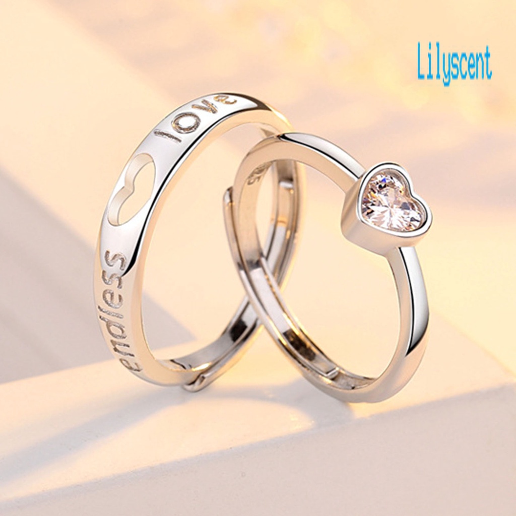 Set Cincin Pasangan Bentuk Hati Aksen Berlian Imitasi Untuk Hadiah Ulang Tahun