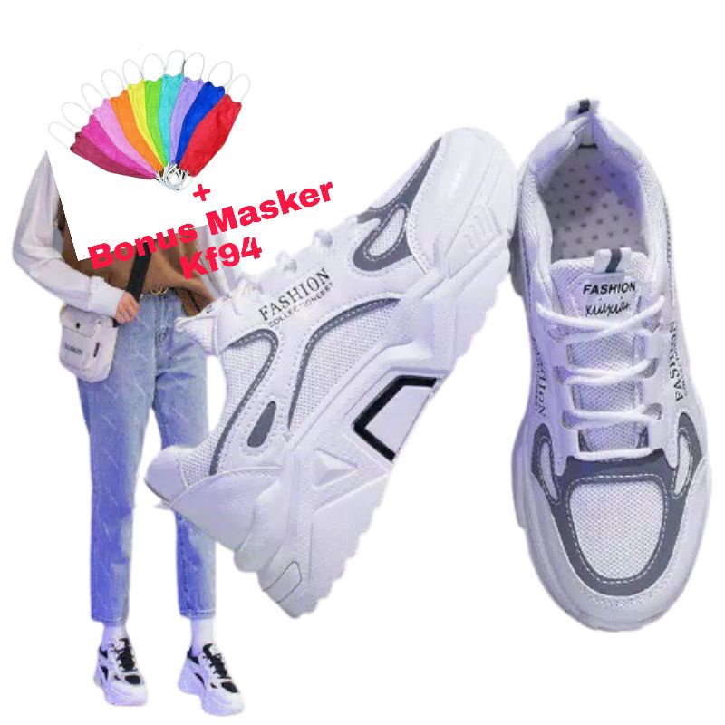 PROMO 12.12 BIGSALE Sneaker wanita fashion korea Bonus Masker Kf94 Sneaker korea Sepatu HPD491