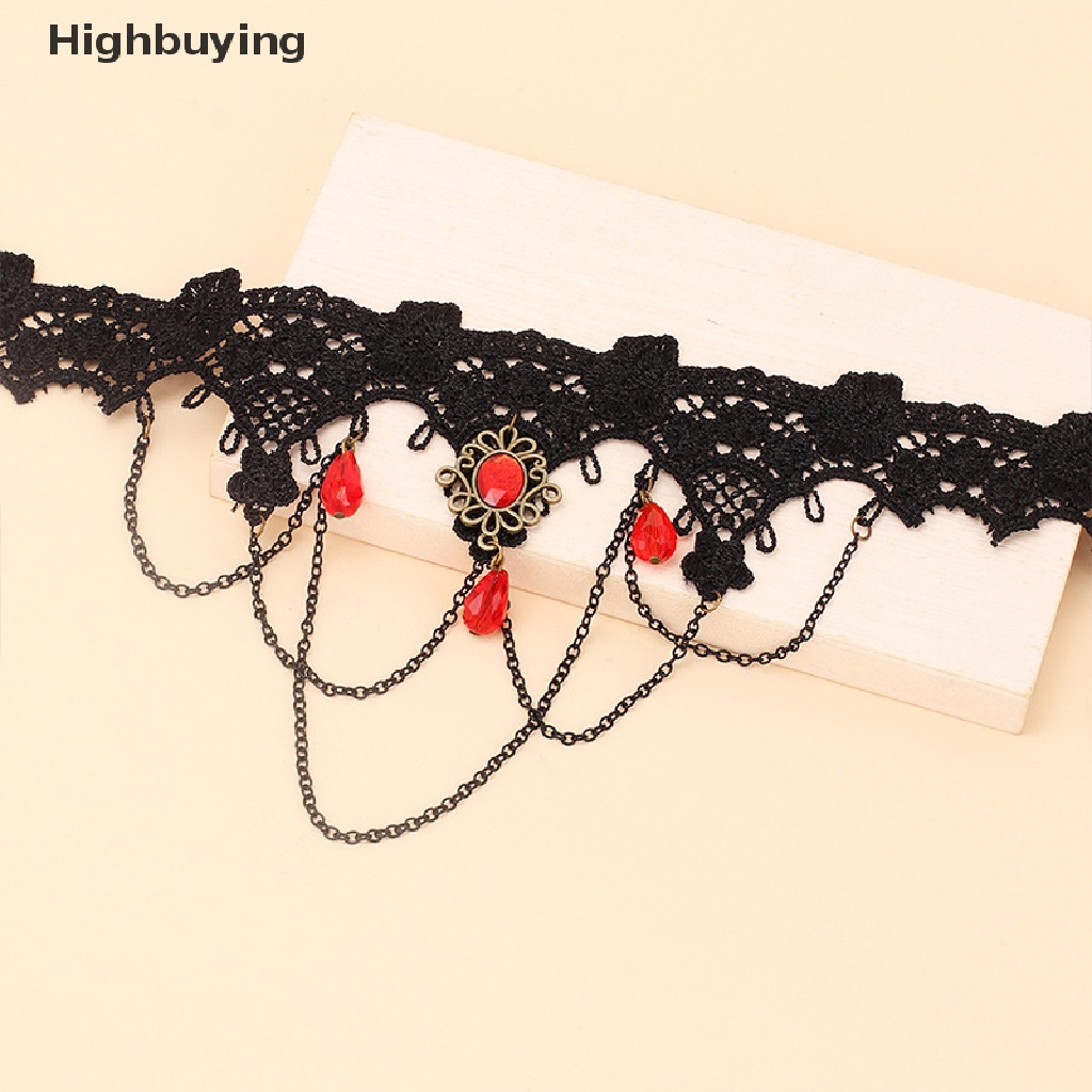 Hbid Kalung Choker Lace Sexy Aksen Rumbai Rantai Gaya Gothic Vintage Steampunk Untuk Wanita